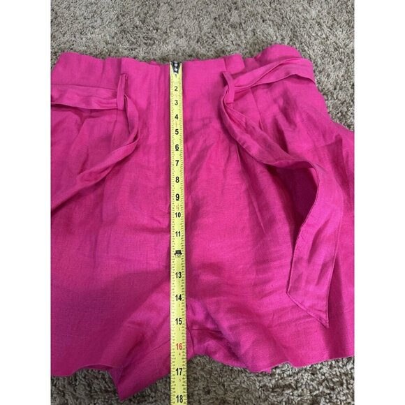 MANGO MNG Pink 100% Linen Paper Bag Shorts Tie Waist High Waist Preppy Casual L - Picture 7 of 9